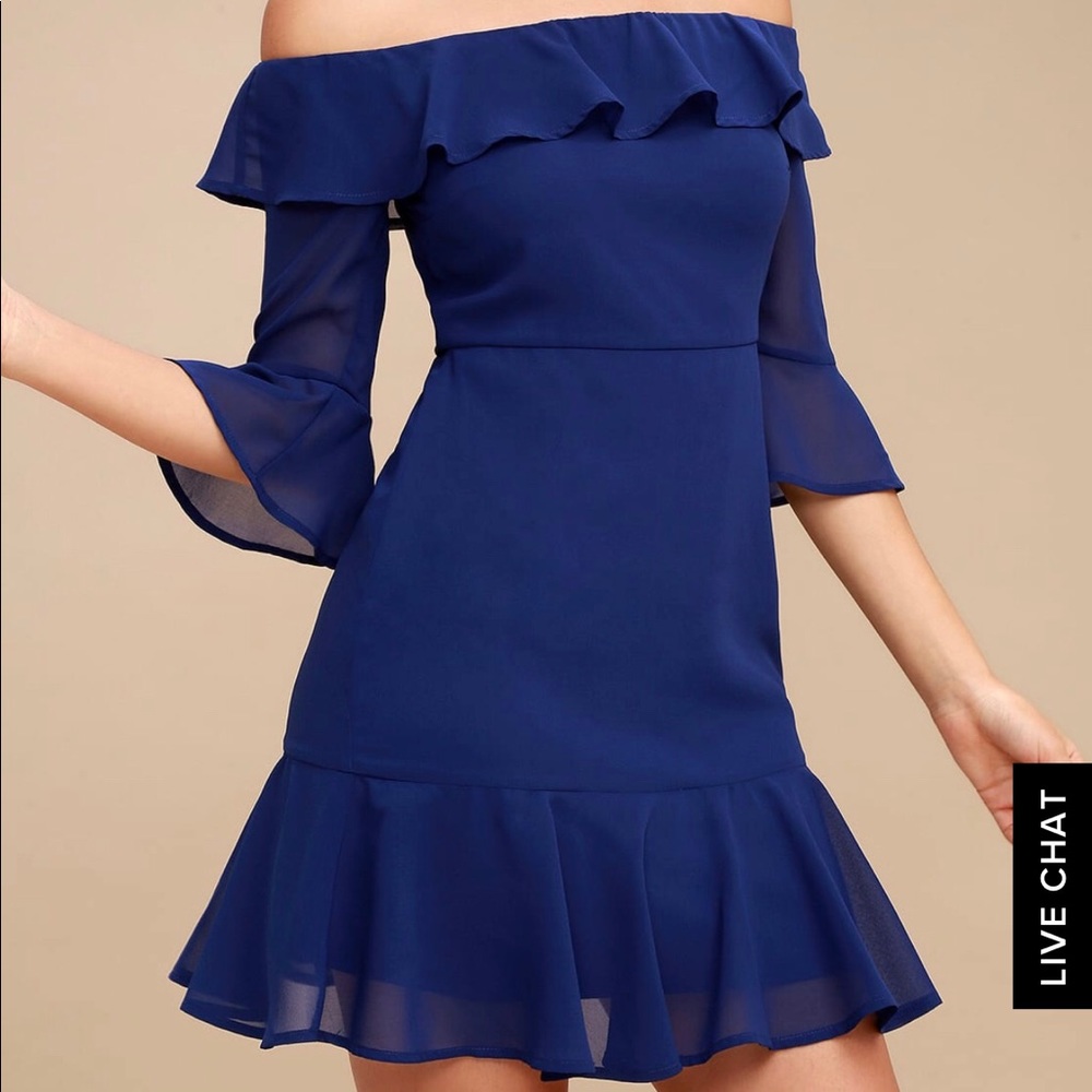 Blue off shoulder dress